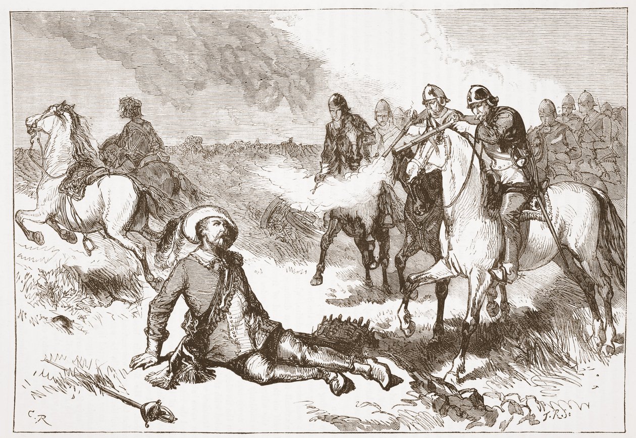 Death of Gustavus Adolphus, illustration fra The History of Protestantism af James Aitken Wylie (1808-1890), pub. 1878 af English School