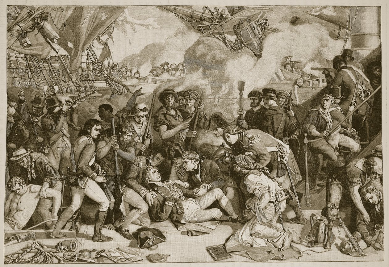 Death of Nelson, illustration fra Cassells Illustrated History of England (sepia foto) af English School
