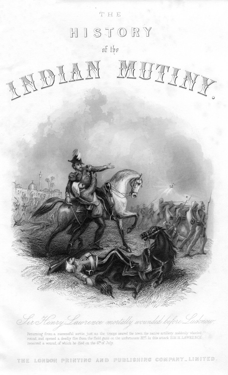 Sir Henry Montgomery Lawrences død, fra The History of the Indian Myttery, udgivet i 1858 af English School