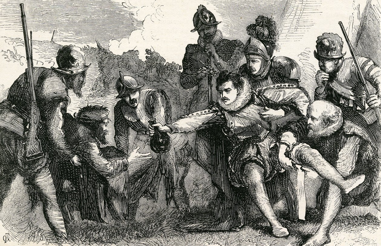 Sir Philip Sidneys død i slaget ved Zutphen, 1865 af English School
