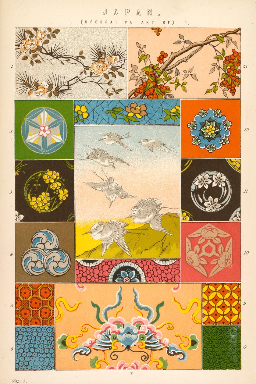 Dekorativ kunst i Japan (farvelitografi) af English School