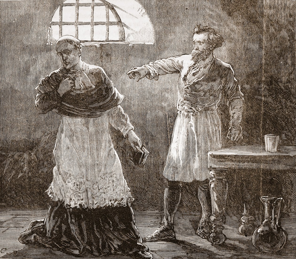 Denis irettesætter biskoppen af Meaux, illustration fra The History of Protestantism af James Aitken Wylie (1808-1890), pub. 1878 af English School