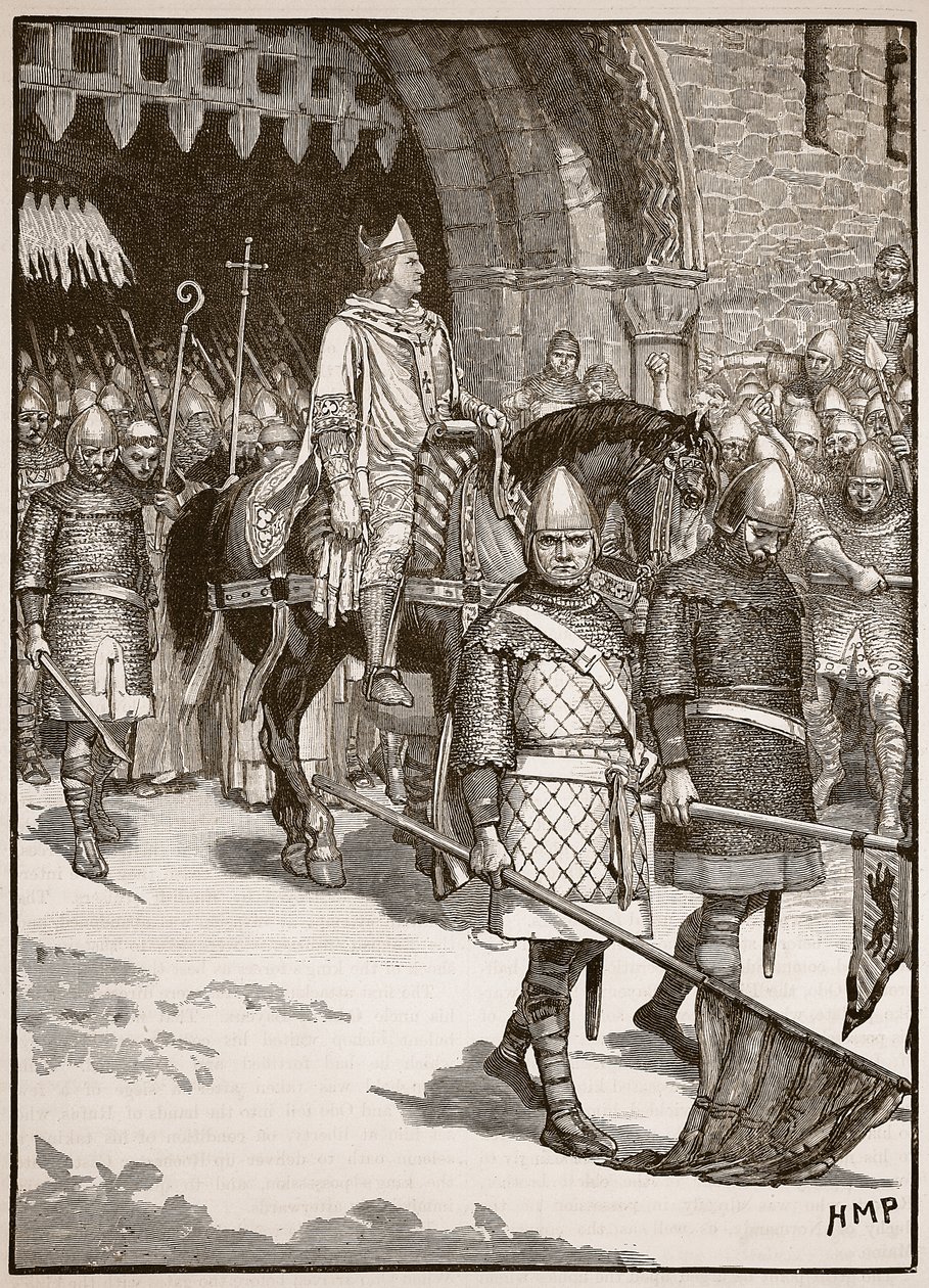Biskop Odos afgang fra Rochester, illustration fra Cassells Illustrated History of England (sepiafoto) af English School
