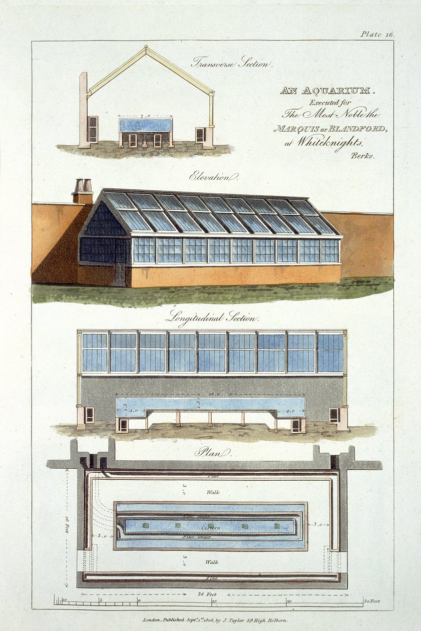 Design for An Aquarium, udført for The Marquis of Blandford at Whiteknights, 1806 af English School