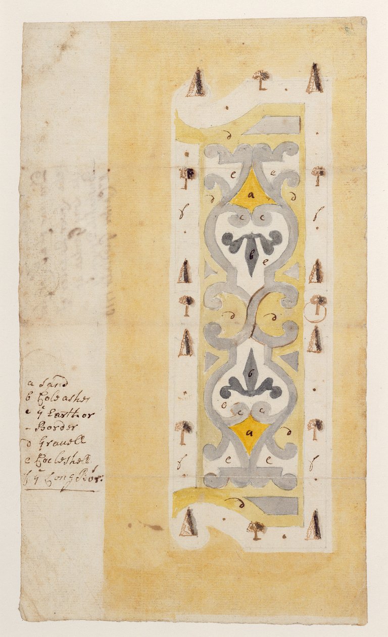 Design for a Knot Garden, Bush Hill, nær Edmonton, London, 1713 (wc og pen og brunt blæk på lagt papir) af English School