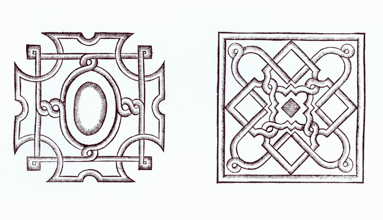 Design til en knudehave, fra The Country Housewifes Garden, af William Lawson, udgivet 1638 af English School