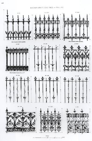 Designs til støbejernsrækværk, fra 