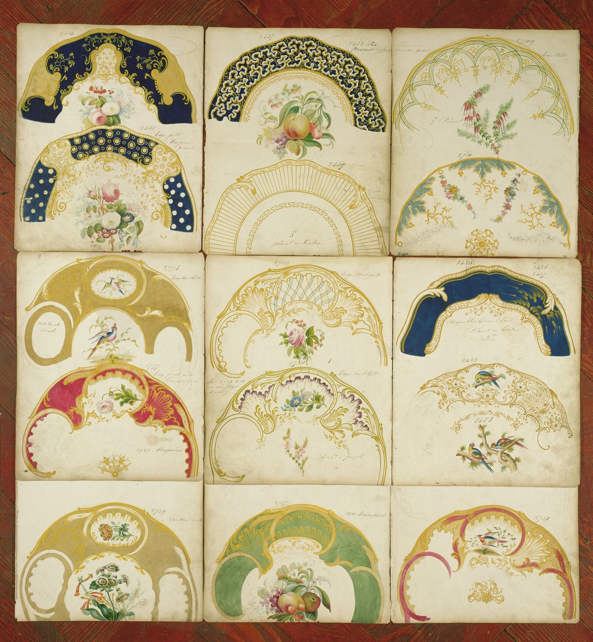 Design til porcelænstallerkener til Daniel Factory, Staffordshire, ca. 1846 (wc og gouache på papir) af English School
