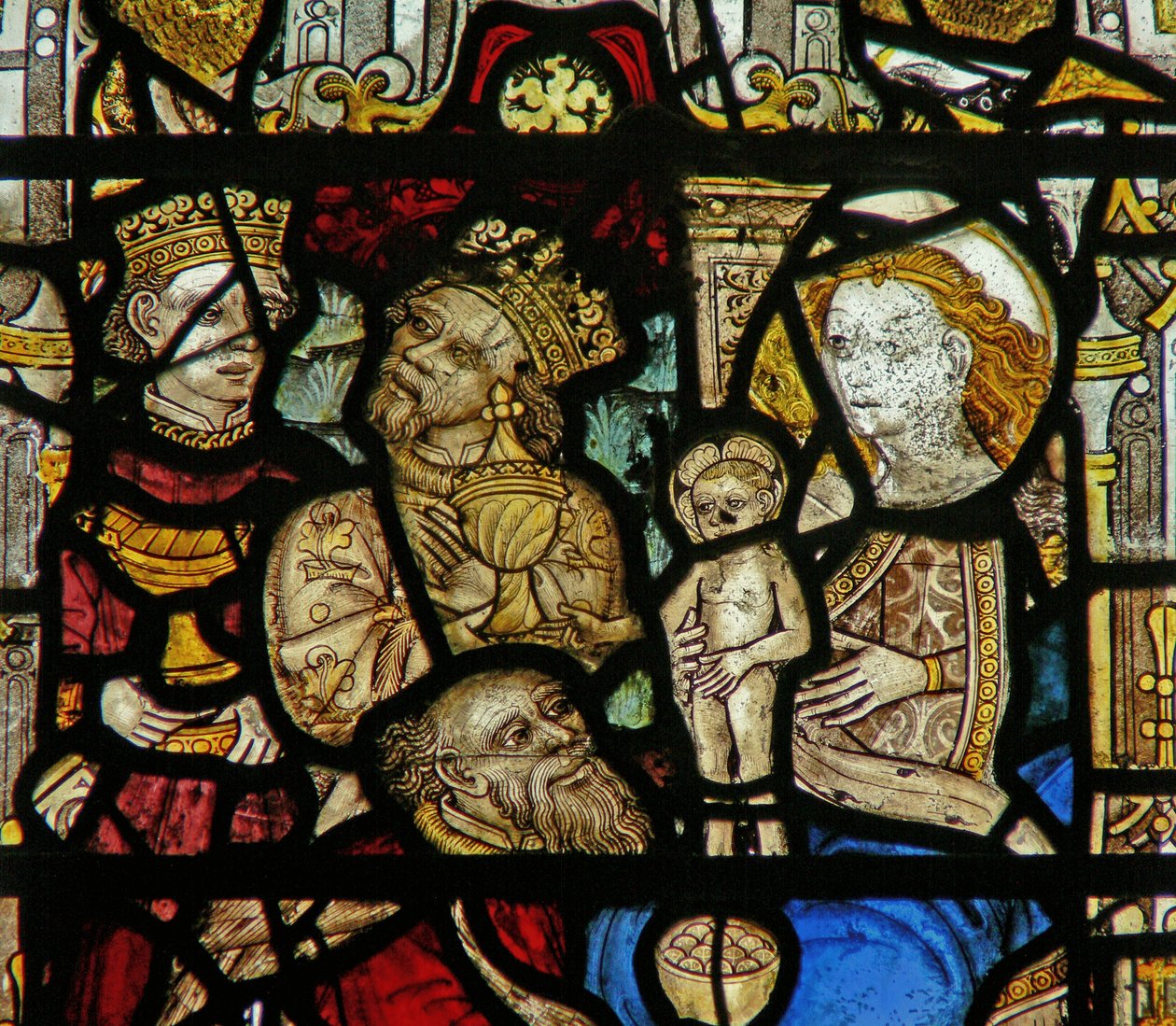 Detalje fra et vindue, der viser tilbedelsen af magi af English School