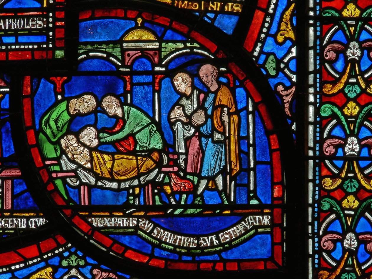 Detalje fra Miracle Window, der skildrer Jordan Fitzeisulfs historie af English School
