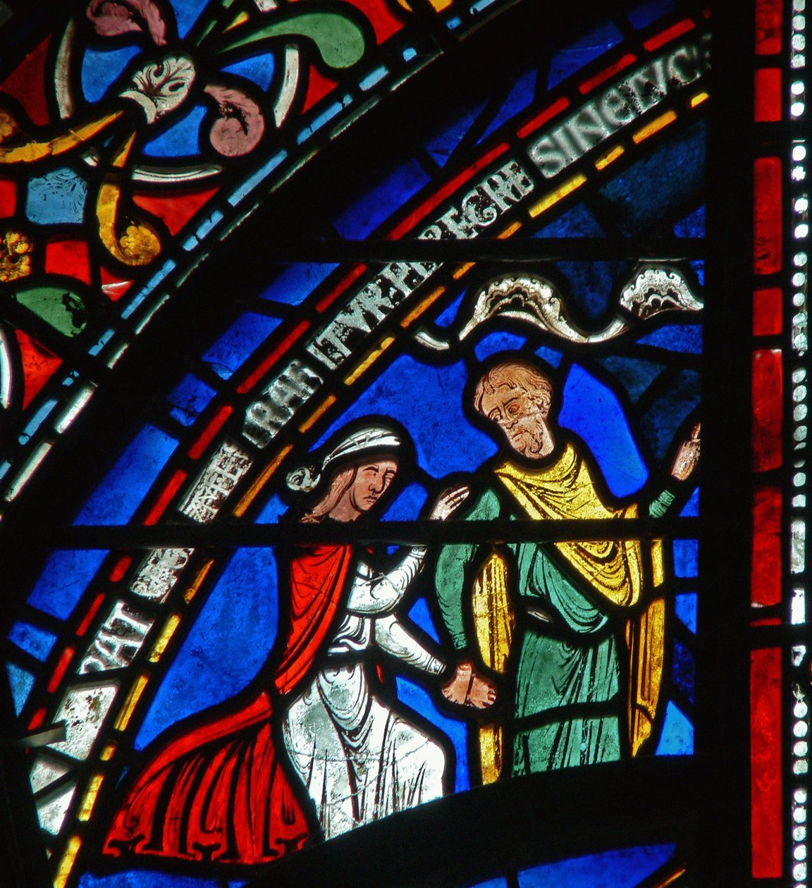 Detalje fra Miracle Window, der skildrer historien om Juliana fra Rochesters (plettet klasse) af English School