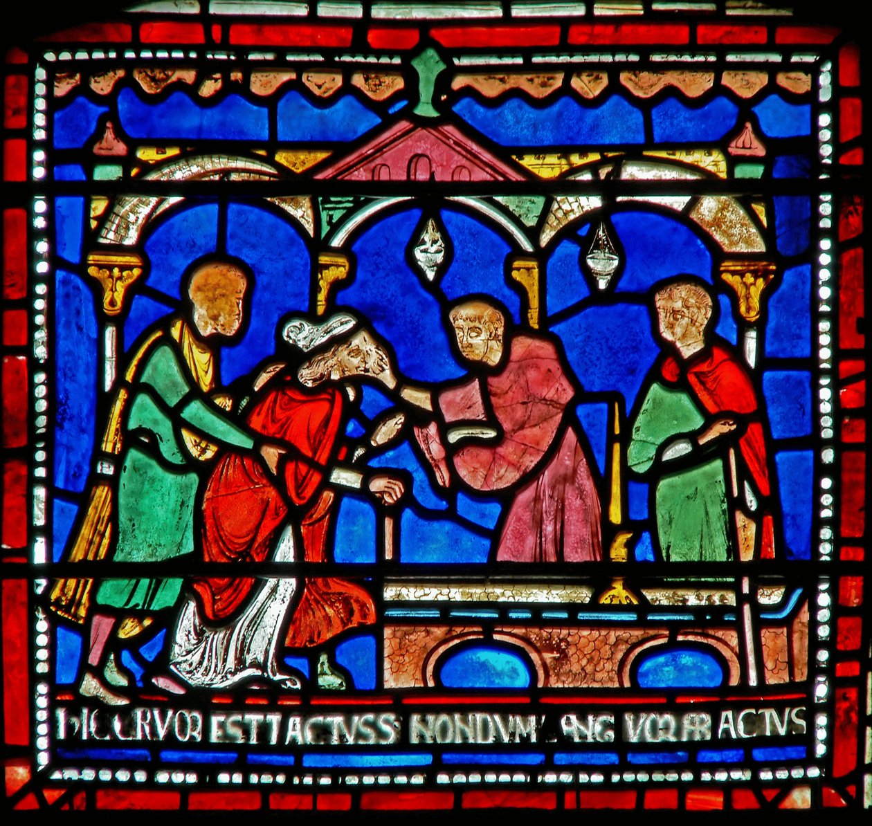 Detalje fra Miracle Window, der skildrer historien om Juliana fra Rochesters af English School