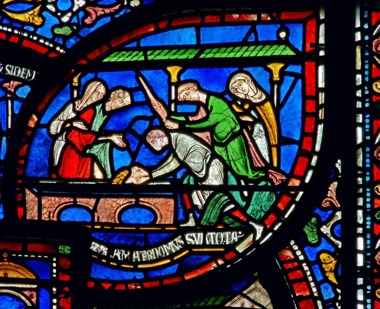 Detalje fra Miracle Window, der skildrer Richard Sunieves historie af English School