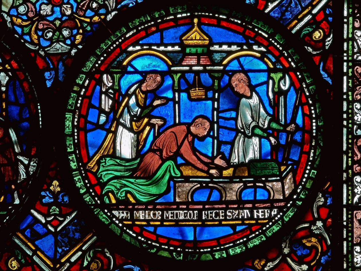 Detalje fra Miracle Window, der forestiller William Kellett og Adam Forrester af English School