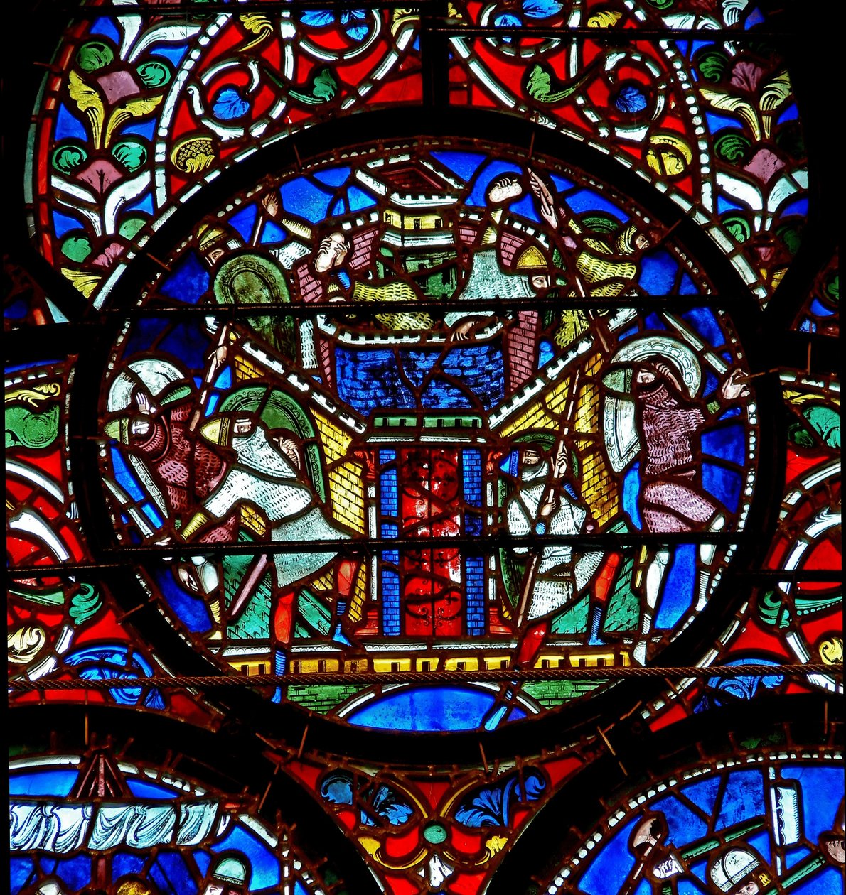 Detalje fra St. Alphege-vinduet, der viser belejringen af Canterbury af English School