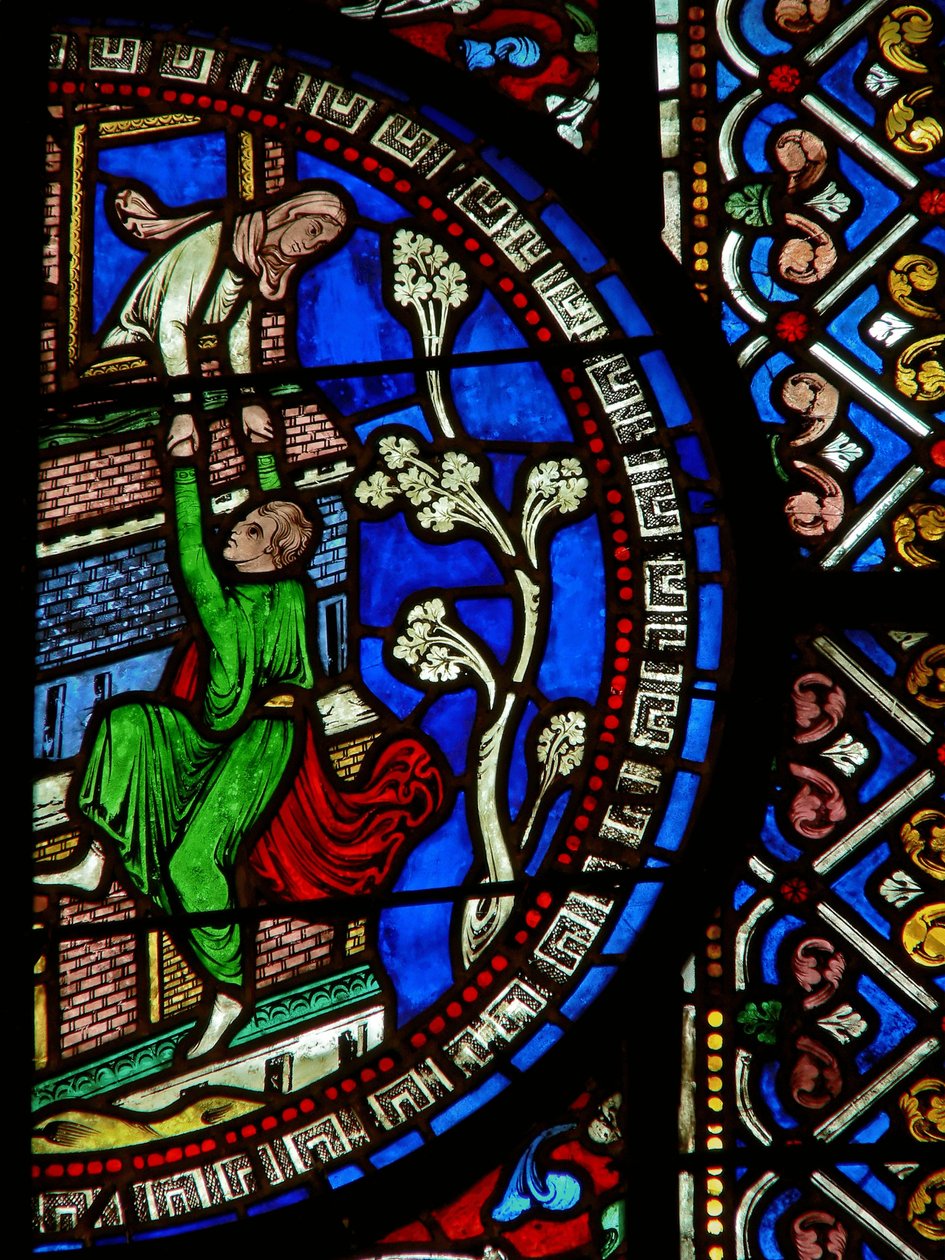 Detalje fra det østlige vindue i Trinity Chapel, der viser David, der flygter fra byen af English School