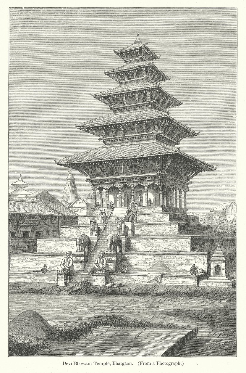 Devi Bhowani-templet, Bhatgaon (gravering) af English School
