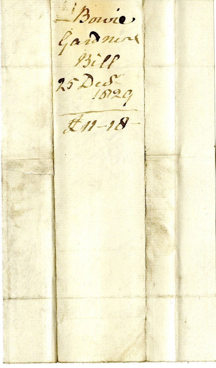 Devonshire MSS AS 3101, folio fra et bundt sedler afgjort af Pinder Simpson for Lord George Cavendish, inklusive Alexander Bowies seddel af English School