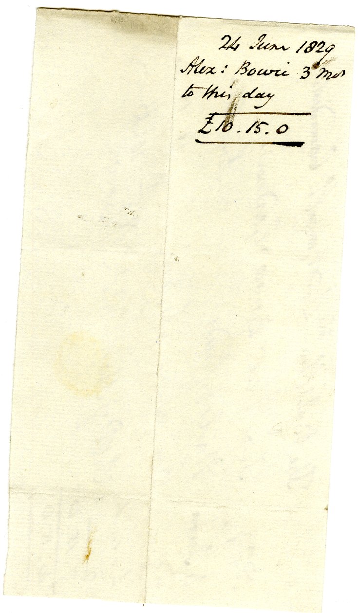 Devonshire MSS AS 3101, folio fra et bundt sedler afgjort af Pinder Simpson for Lord George Cavendish, inklusive Alexander Bowies seddel af English School
