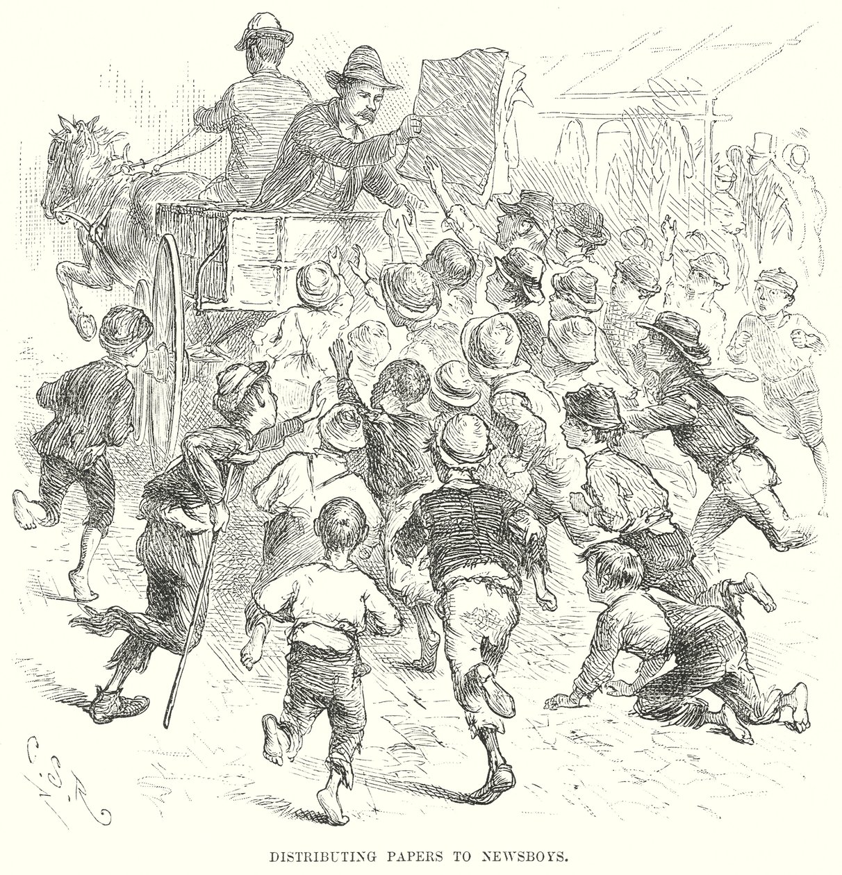 Uddeling af papirer til avisbude (gravering) af English School