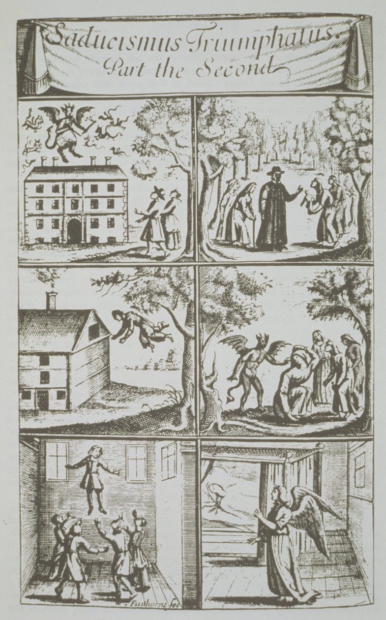 Diverse Manifestations of the Devil, kopi af en illustration fra Sadducismus Triumphatus Part II, af Joseph Glanvil, London 1681, brugt i en History of Magic, udgivet sent i det 19. århundrede af English School