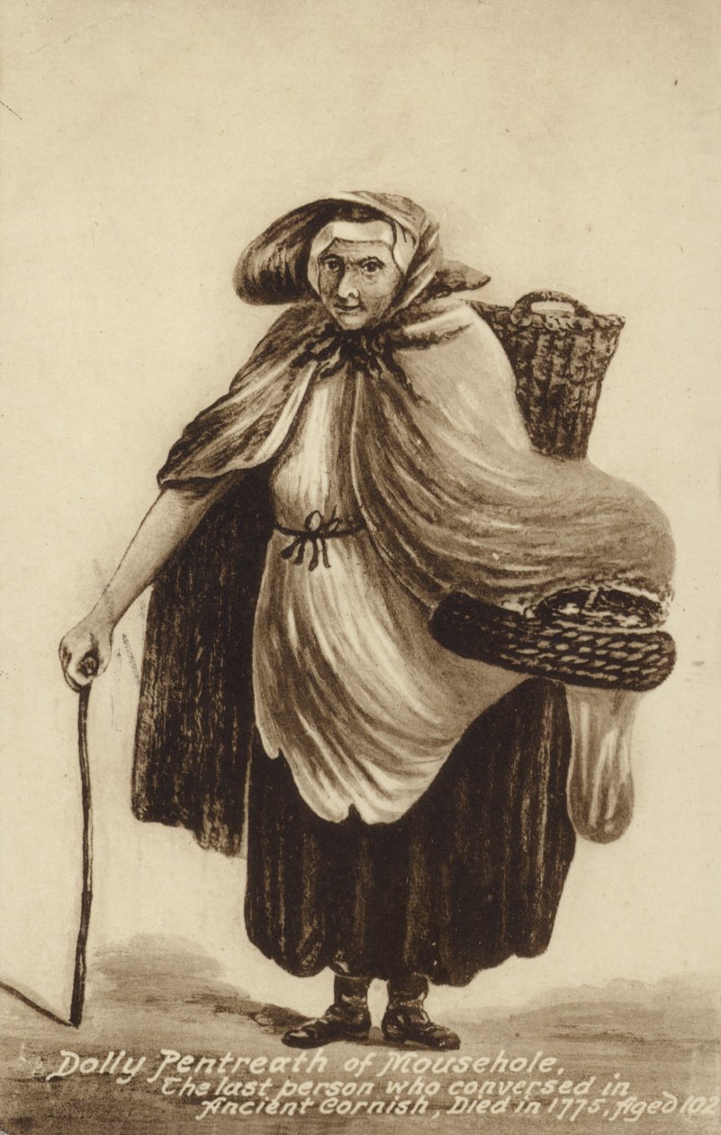Dolly Pentreath fra Mousehole, den sidste person, der talte det gamle cornisk (litho) af English School