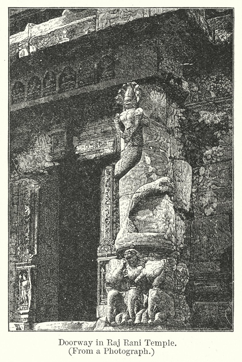 Døråbning i Raj Rani-templet (gravering) af English School