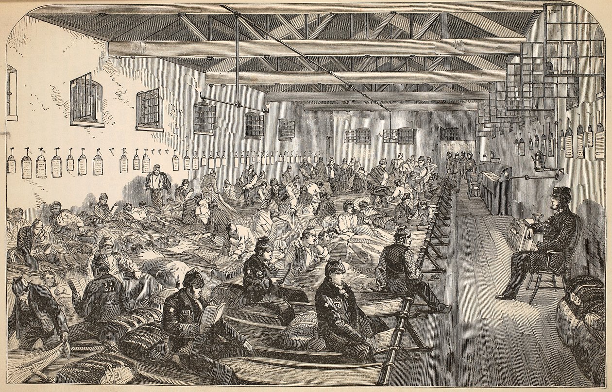 Sovesal i Coldbath Fields Prison, illustration fra The Criminal Prisons of London og Scenes from Prison Life af Henry Mayhew og John Binny, pub. 1862 af English School