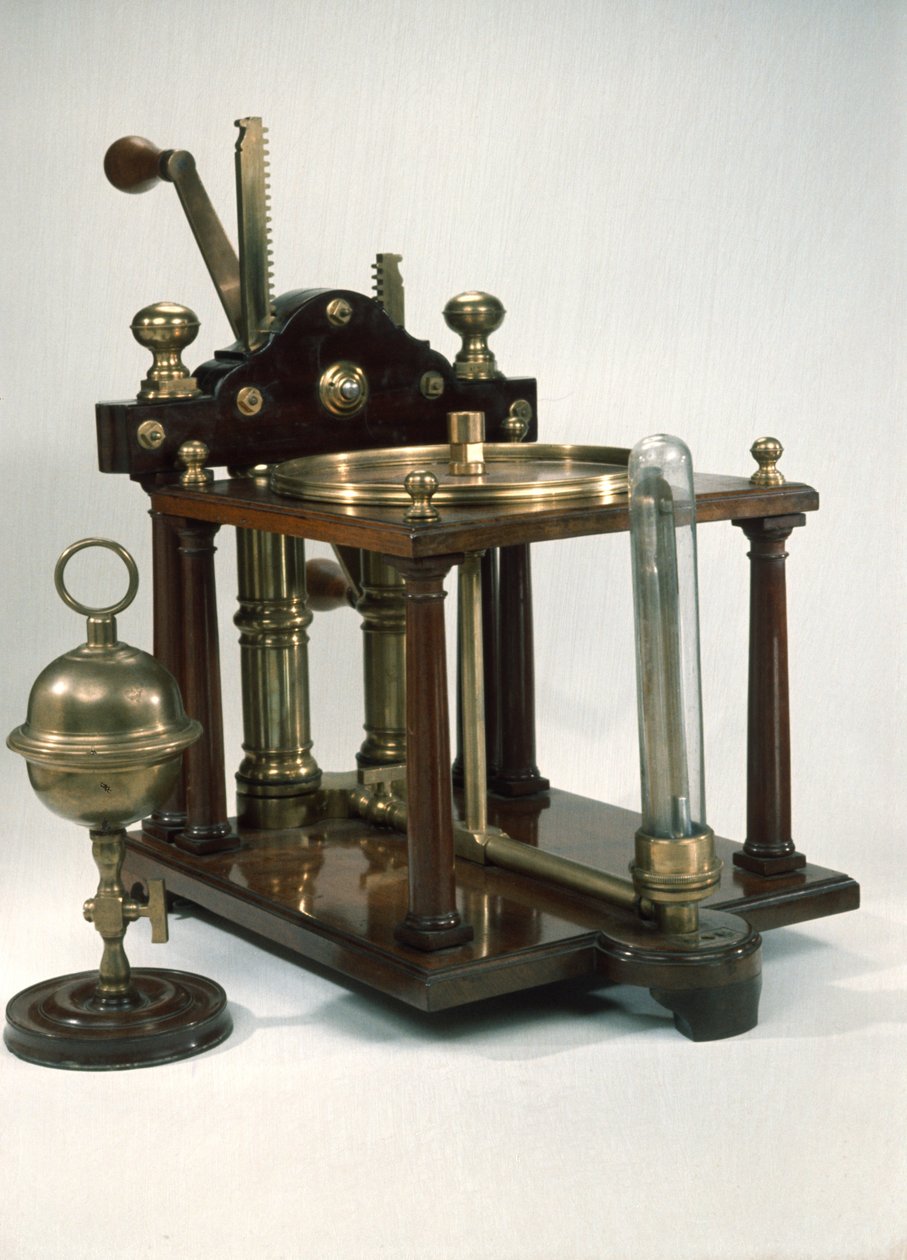 Dobbeltløbet luftpumpe med Magdeburg-halvkugler, ca. 1800 af English School