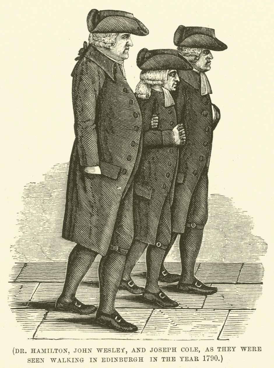 Dr. Hamilton, John Wesley og Joseph Cole, som de blev set gående i Edinburgh i år 1790 (kobberstik) af English School