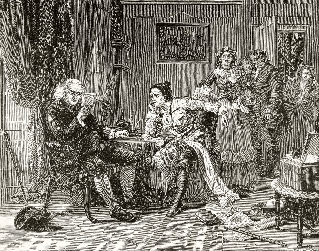 Dr. Samuel Johnson læser manuskriptet til 