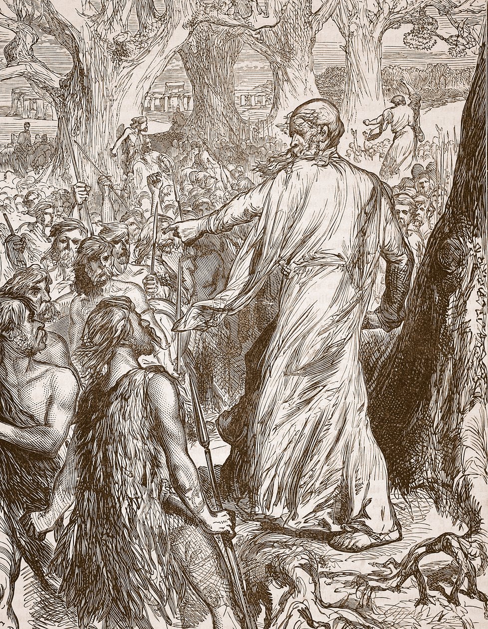 Druider, der opildner briterne til at modsætte sig romernes landgang, illustration fra Cassells Illustrated History of England (sepiafoto) af English School