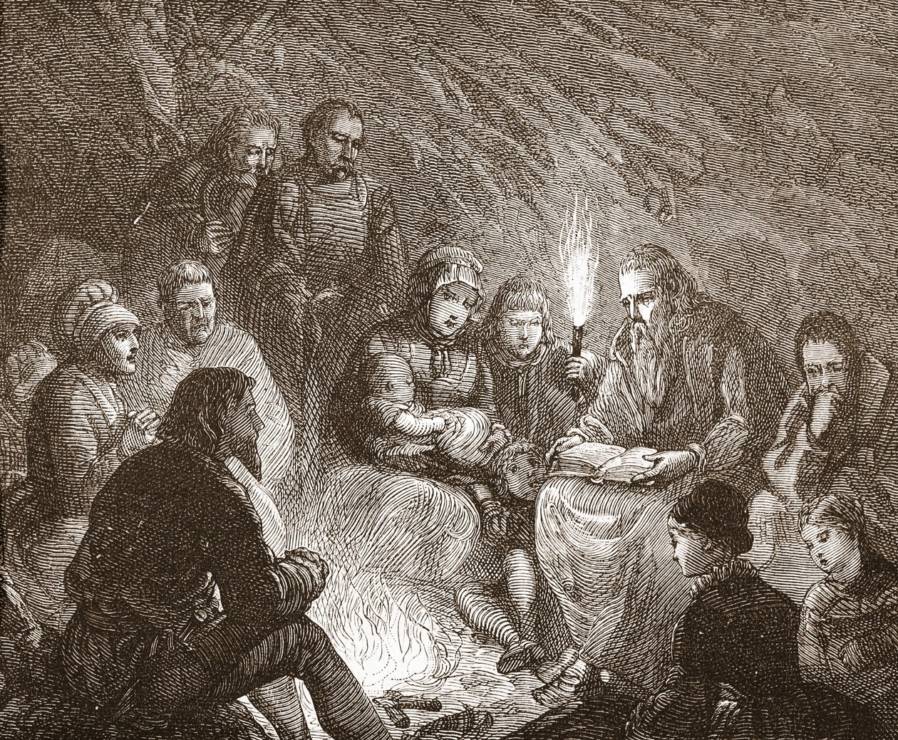 Hollandske protestanter i skjul, illustration fra The History of Protestantism af James Aitken Wylie (1808-1890), pub. 1878 af English School