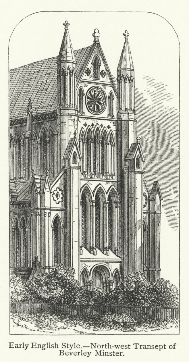 Tidlig engelsk stil, nordvestlige tværskib i Beverley Minster (kobberstik) af English School
