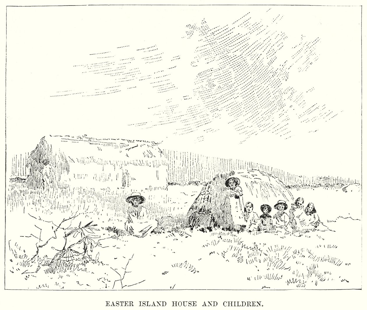 Påskeøens hus og børn (gravering) af English School