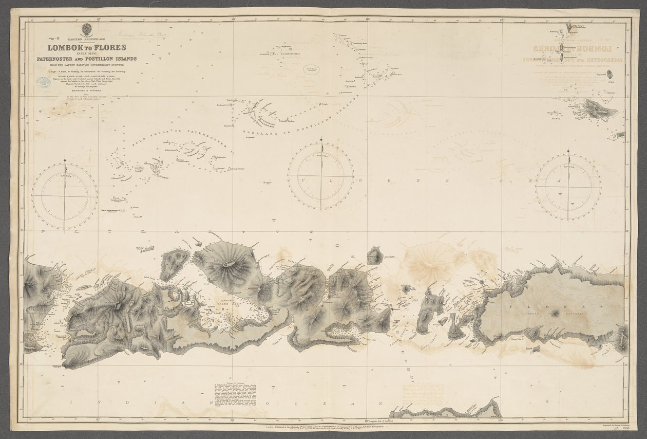 Eastern Archipelago, Lombok til Flores, inklusive Paternoster og Postillon Islands; Fra ... Batavian Government Surveys. [Admiralty Chart], London af English School