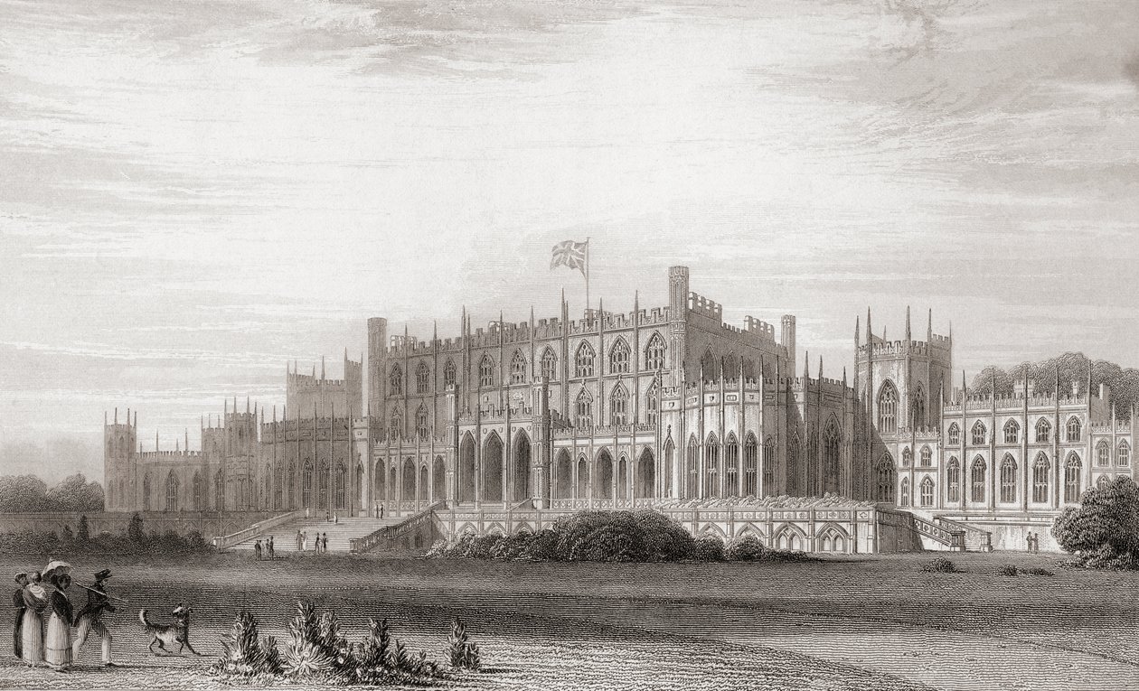 Eaton Hall, Cheshire, England i begyndelsen af det 19. århundrede. Fra Churton