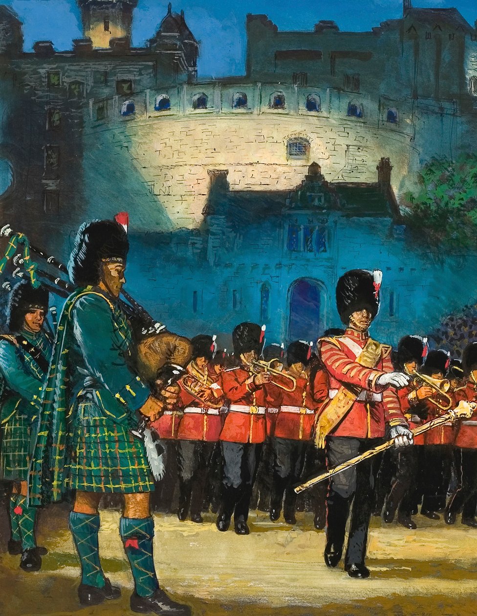 Edinburgh Tattoo (gouache på papir) af English School