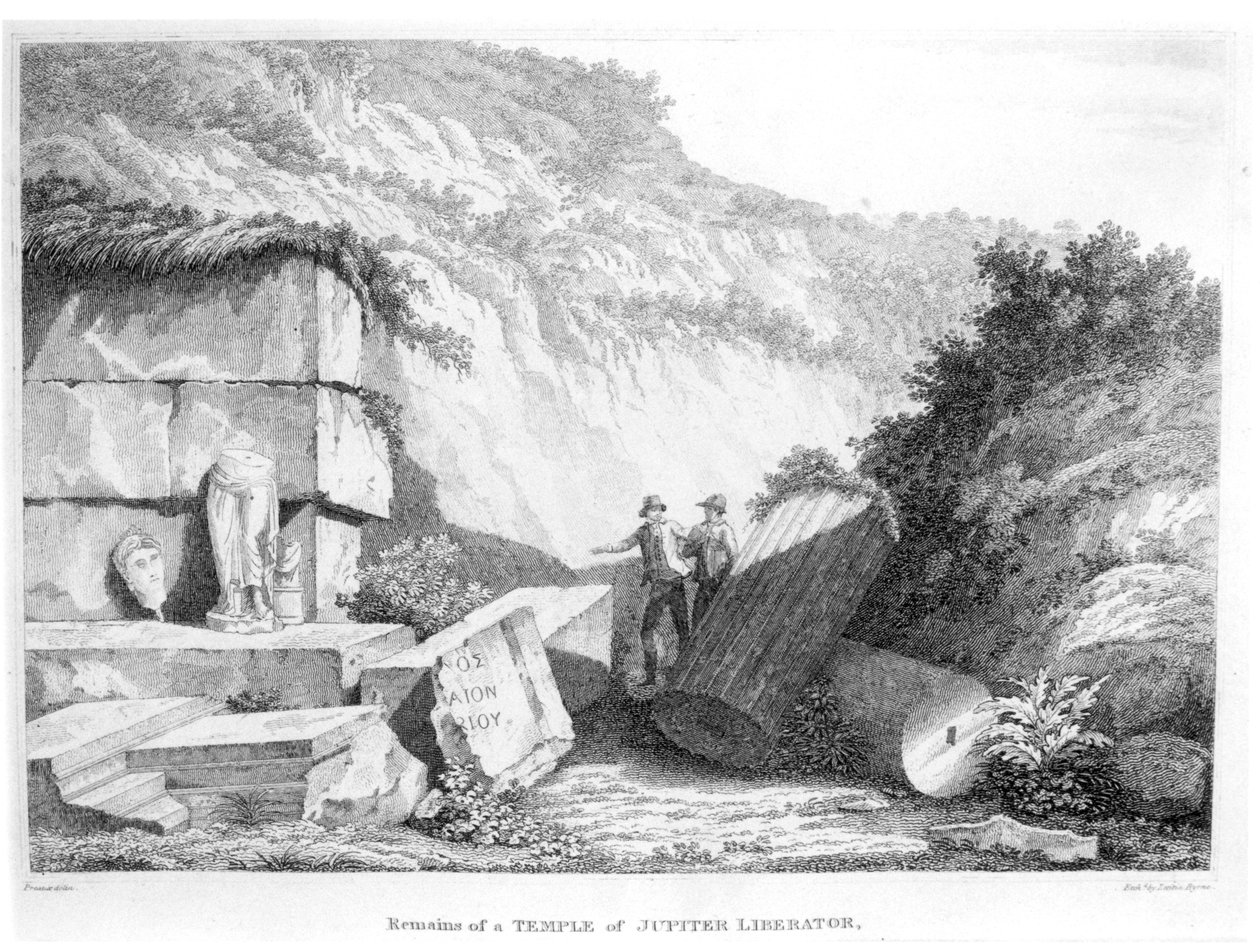 Edward Daniel Clarke (1769-1822) besøger resterne af Temple of Jupiter Liberator ved Troad, fra del 2 af Rejser i forskellige lande i Europa, Asien og Afrika, udgivet 1812 (bw af English School