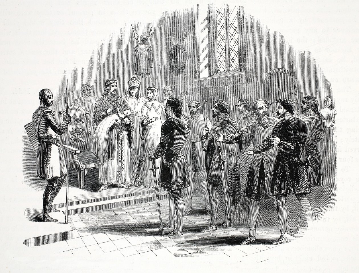 Edward den første præsenterer de walisiske høvdinge med en prins født blandt dem på Rhuddlan Castle af English School