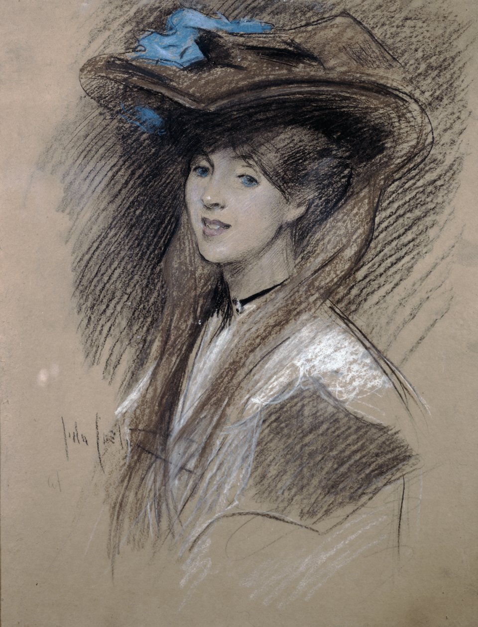 Edwardiansk dame (farvet kridt på papir) af English School