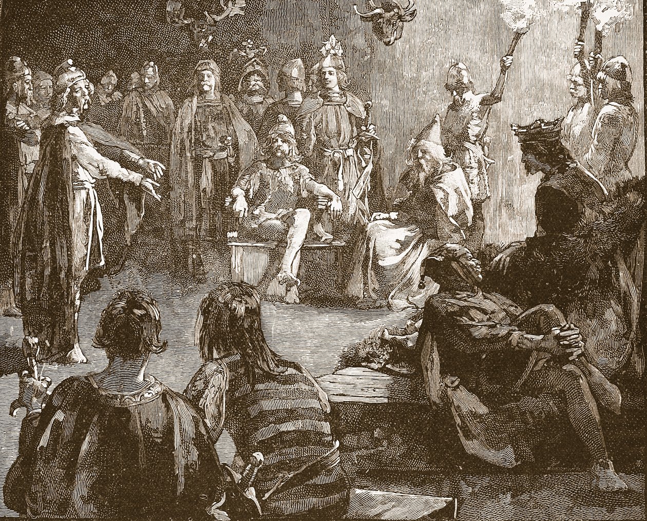 Edwin af Northumbria og kristne missionærer, illustration fra Cassells Illustrated History of England (sepiafoto) af English School