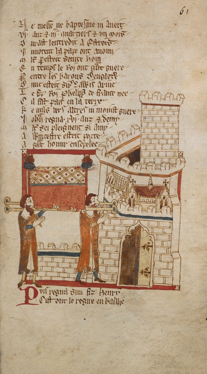 Egerton Ms 3028 f.061r King Johns lig blev ført til Worcester Cathedral til begravelse, illustration fra 