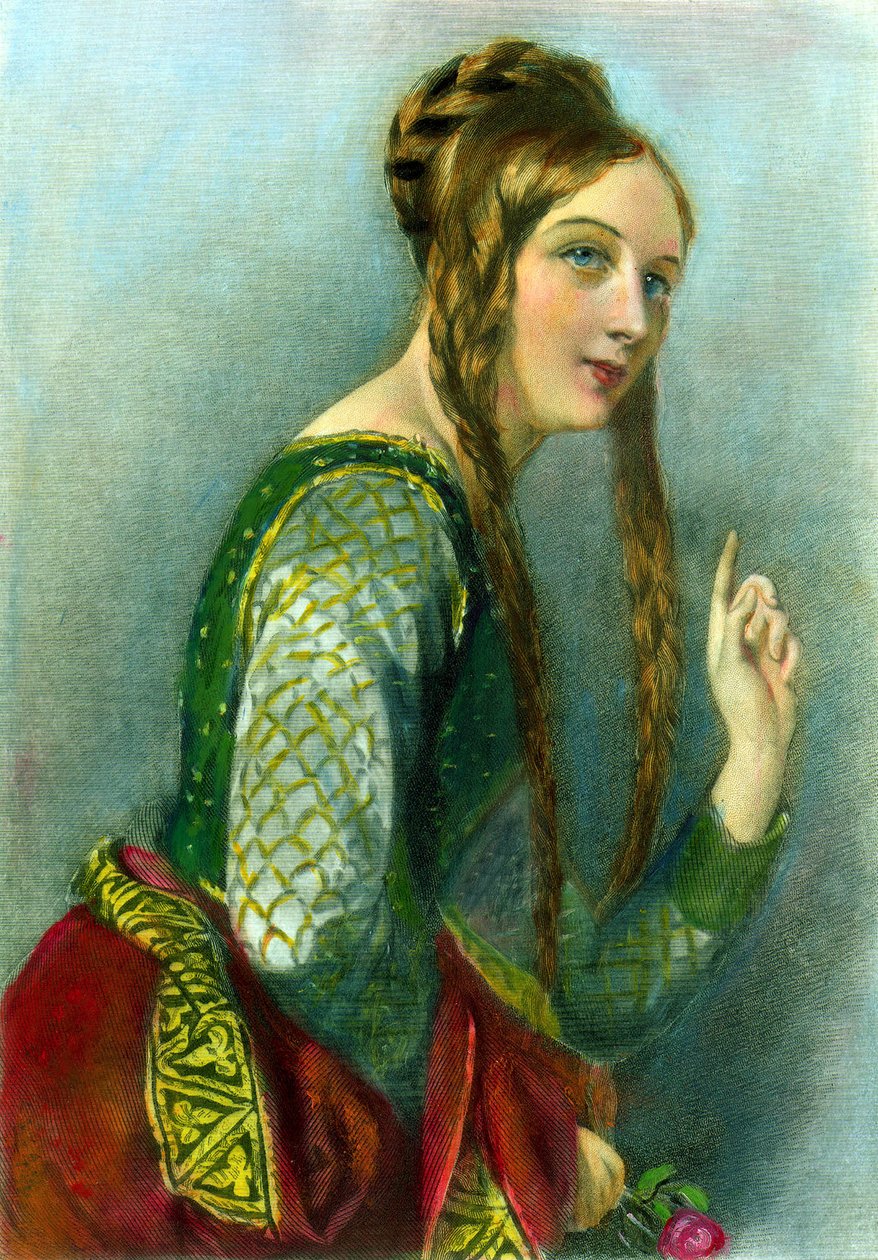 Eleanor af Aquitaine, dronning af Henrik II, trykt af Henry G. Bohn, 1856 (farvegravering) af English School