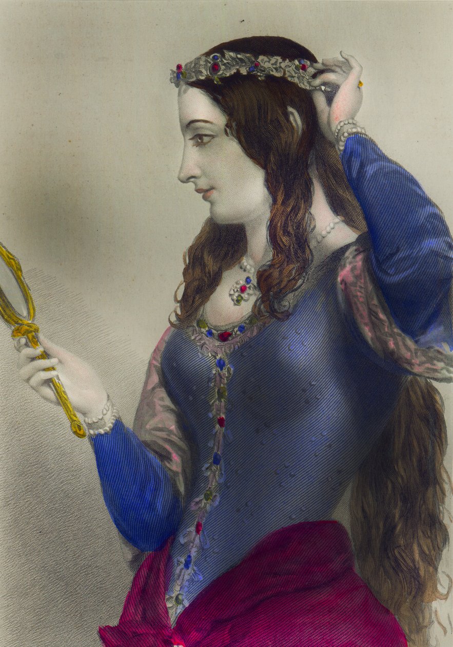 Eleanor af Provence, Queen Consort of Henry III of England, trykt af Henry G. Bohn, London, 1856 (farvegravering) af English School