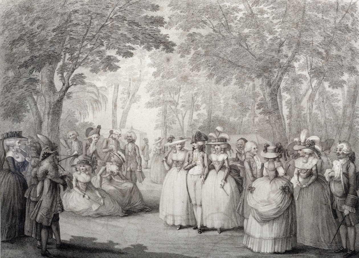 Elegante figurer i Vauxhall Gardens af English School