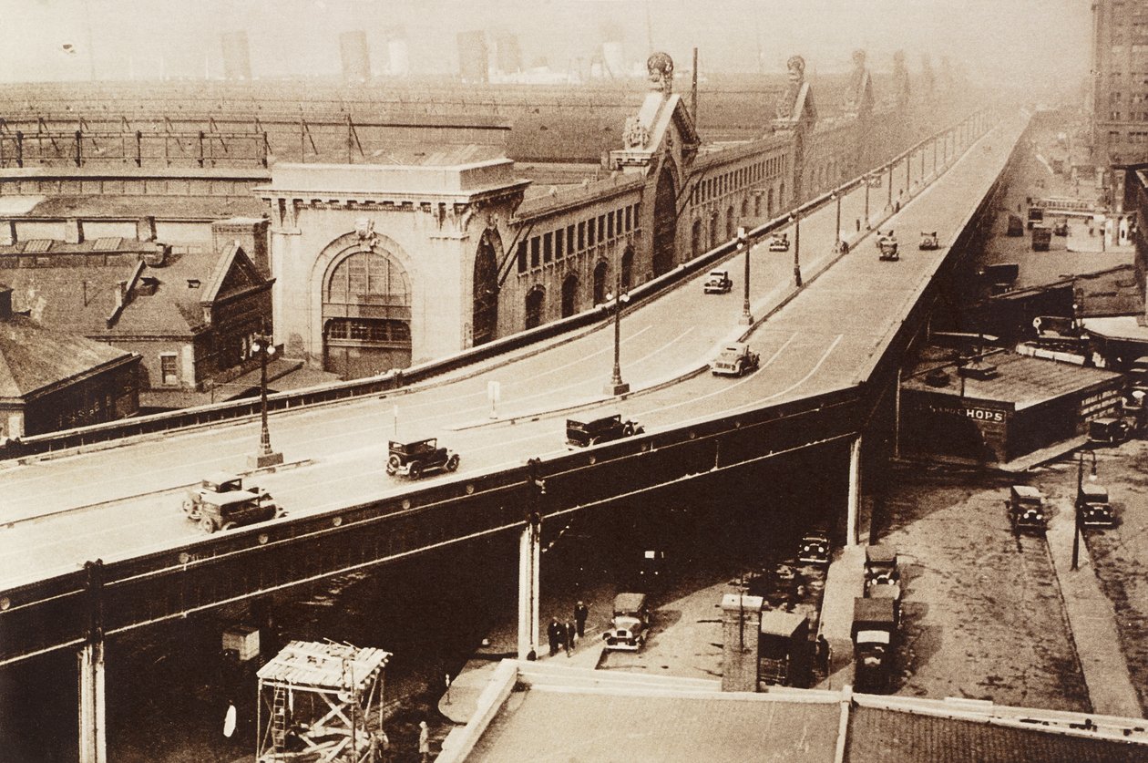 Forhøjet motorvej, Jersey City, New York, USA, fotografi fra Illustrated London News, 12. januar af English School