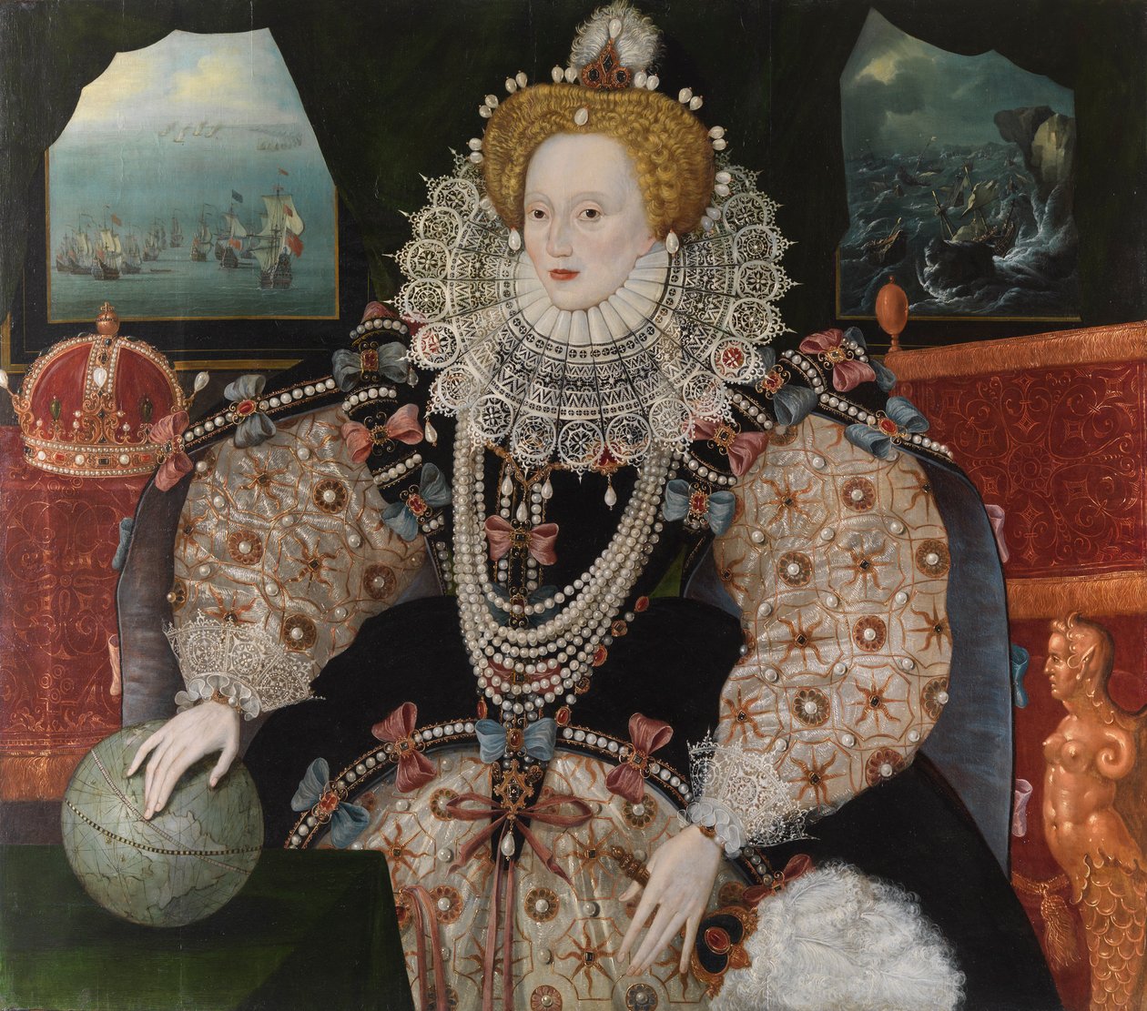 Elizabeth I (Armada-portrættet), ca. 1588 (olie på egetræspanel) af English School