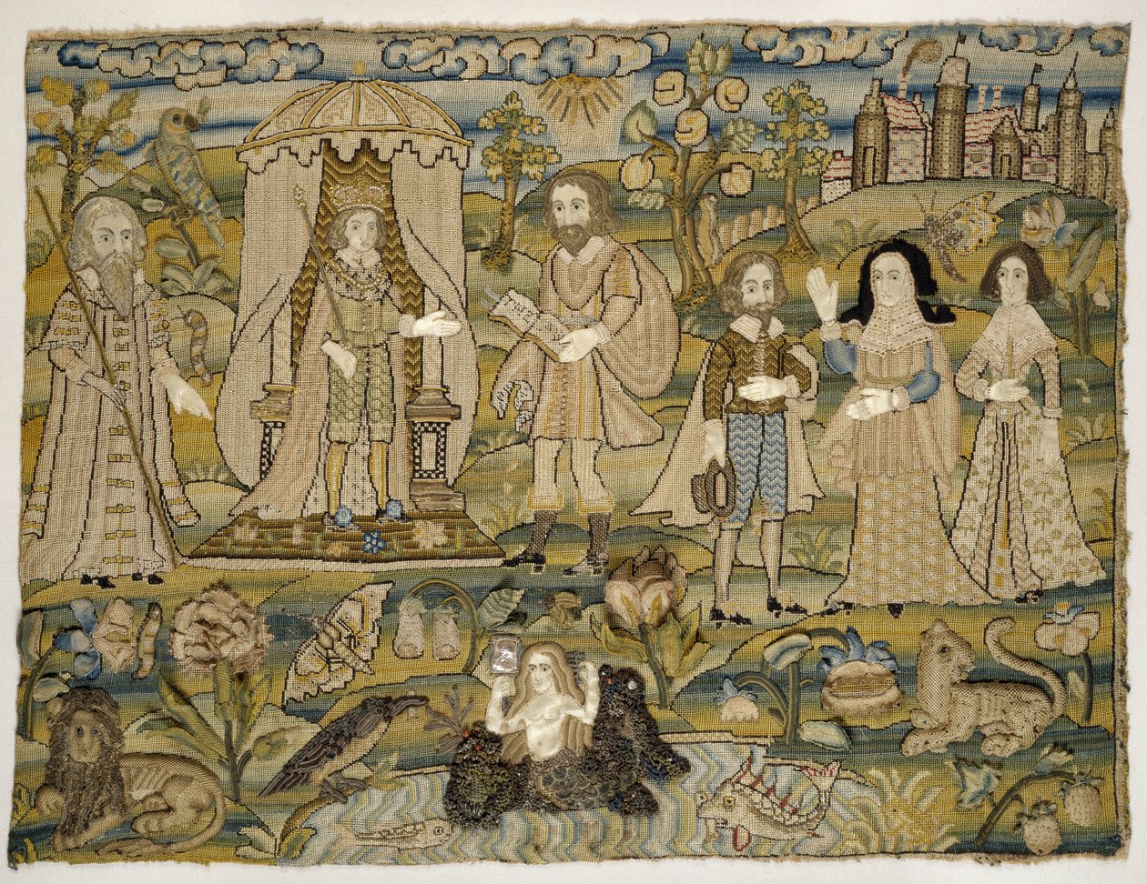 Broderet billede: "The Proclamation of Salomon", midten af 1600-tallet af English School
