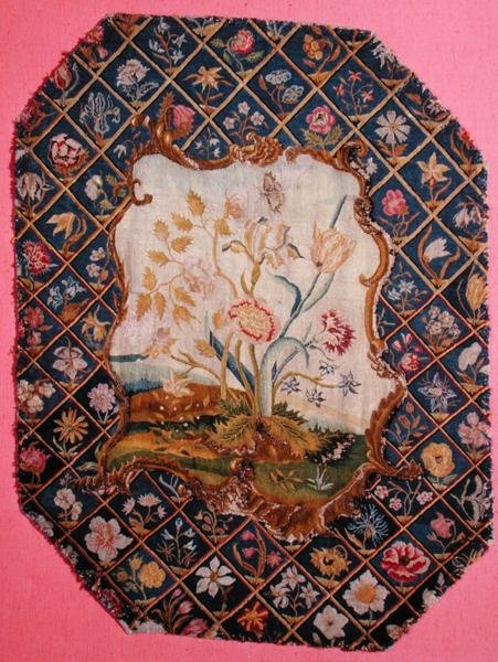 Broderi fra en brandskærm eller stoleryg, midten af 1700-tallet (uld og silke på hør) af English School